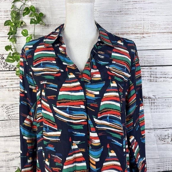 Soft Surroundings Blouse Shirt size Medium Sail Away Sailor Sail Boats Nautical - Picture 4 of 16